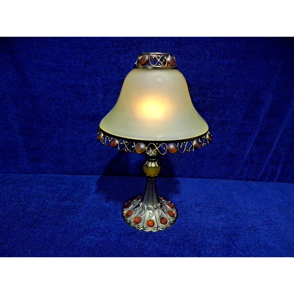 PartyLite Paris Retro Coll Accent Tea Lamp Gems Bronze Base Frosted Shade 11.5"
